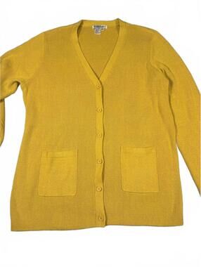 WinterSilks Silk Blend Cardigan Womens XL Yellow Lightweight Sweater